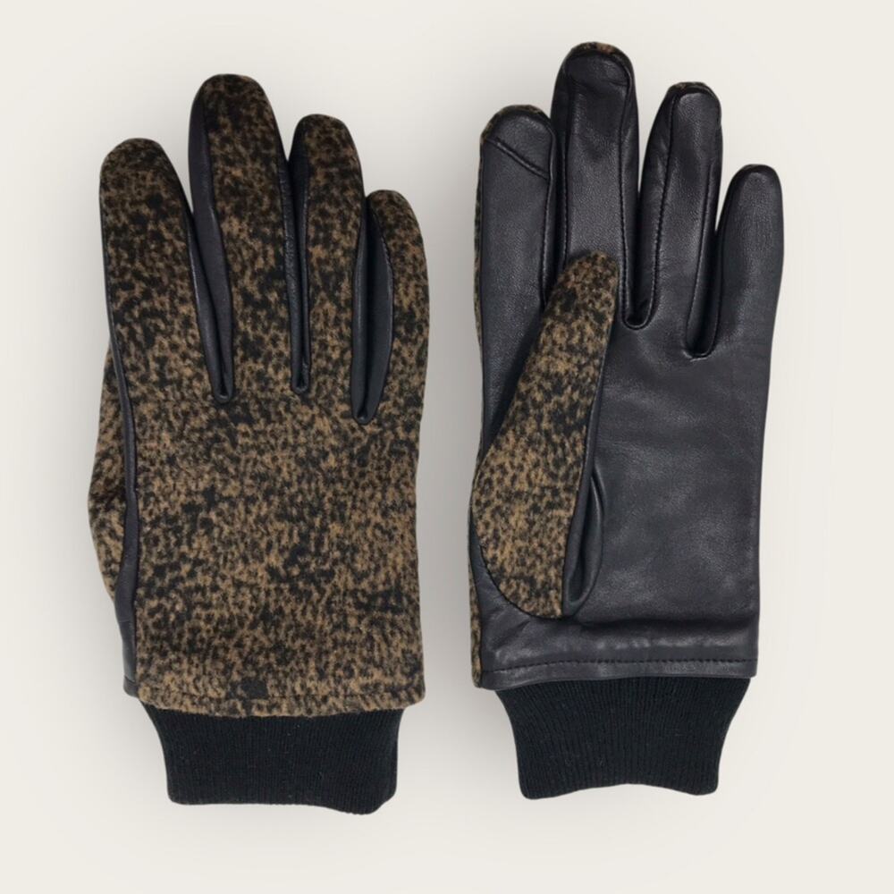 Land's End Brown EZ Touch Screen Gloves Leather & Cashmere Animal Print